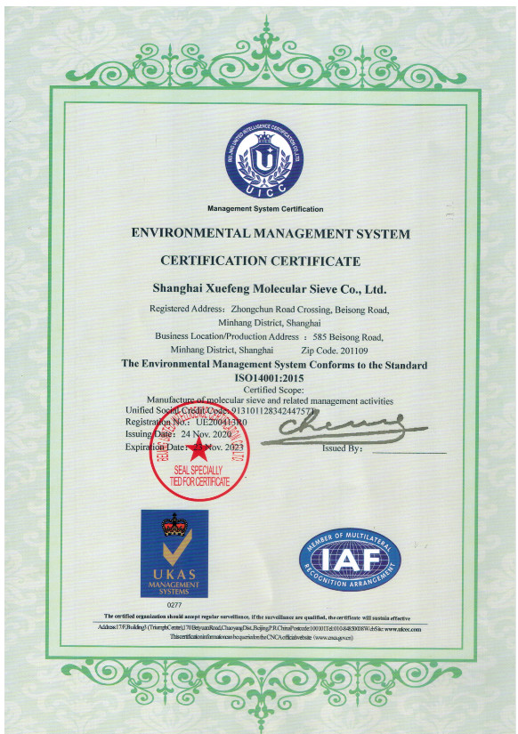 Κίνα Shanghai Snowpeak Molecular Sieves Co. Ltd Πιστοποιήσεις